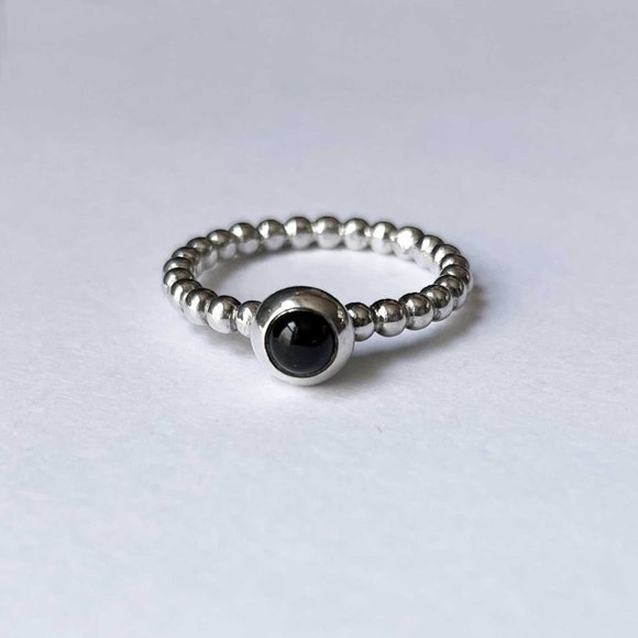 PANDORA My Desire Onyx Cabochon Sterling Silver Twist Stacking Ring - Picture 2 of 5